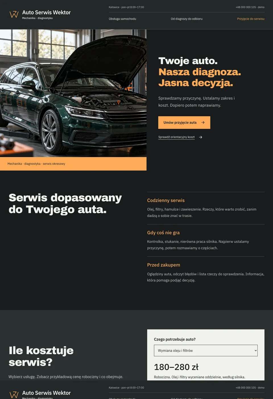 Podgląd rzeczywistej strony koncepcyjnej Auto Serwis Wektor